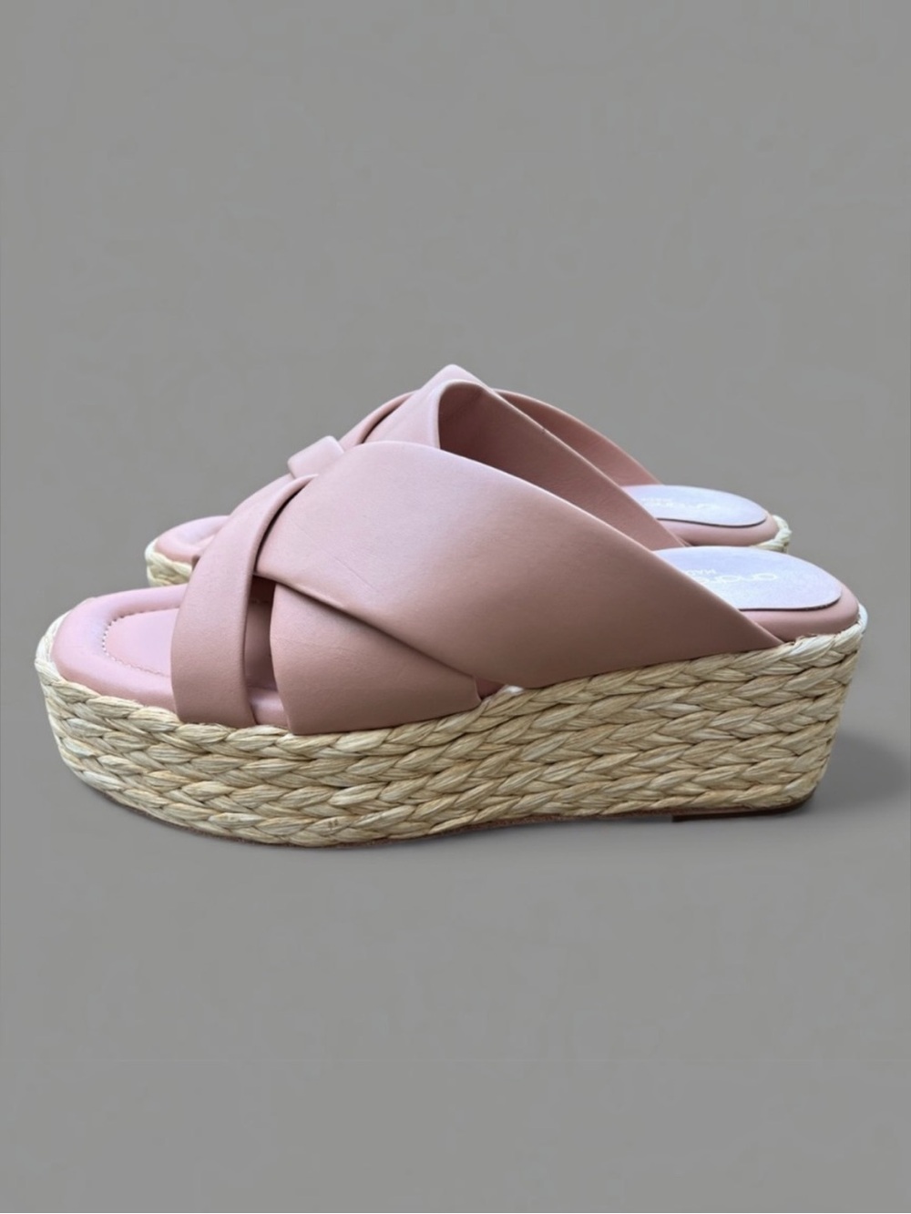 ANDRE ASSOUS Calesa Leather Espadrille Platform Womens Rose Pink Wedge Shoes